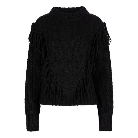 NWT ESQUALO Black Fringe Cable Knit - Picture 5 of 11